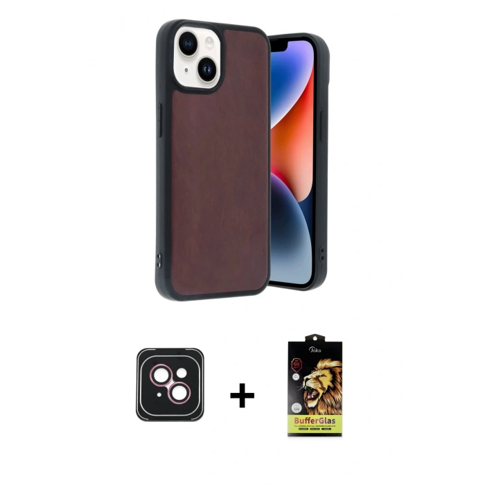 MARSİLYAN™- iPhone 14 Kılıf Kıvılcım Işık Serisi - Siyah Buffer Cam Ekran Koruyucu + Pembe PVD Metal Kamera Lens