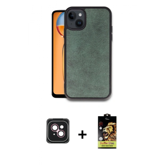MARSİLYAN™- iPhone 14 Kılıf Kıvılcım Işık Serisi - Siyah Buffer Cam Ekran Koruyucu + Pembe PVD Metal Kamera Lens