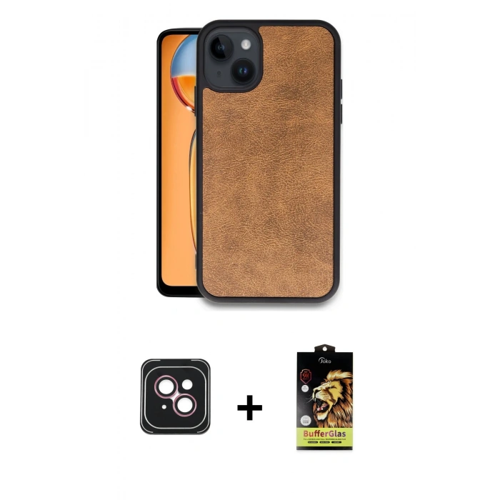 MARSİLYAN™- iPhone 14 Kılıf Kıvılcım Işık Serisi - Siyah Buffer Cam Ekran Koruyucu + Pembe PVD Metal Kamera Lens