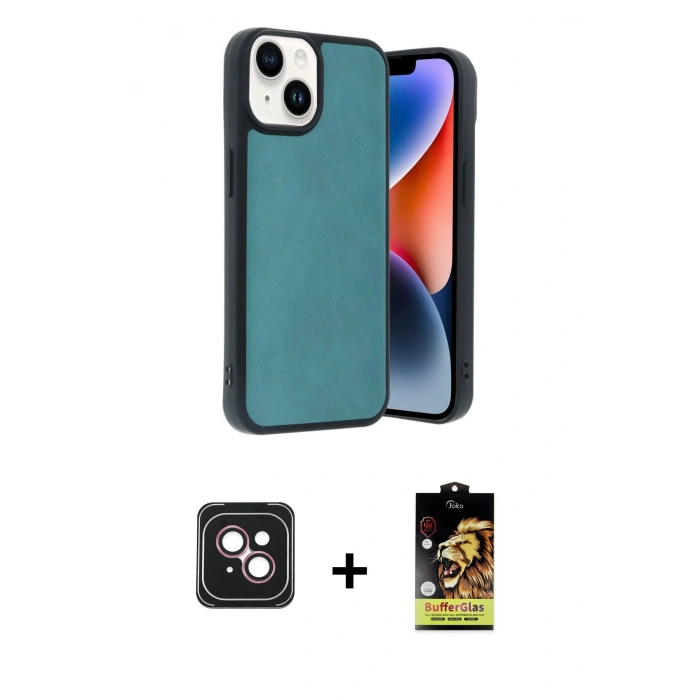MARSİLYAN™- iPhone 14 Kılıf Kıvılcım Işık Serisi - Siyah Buffer Cam Ekran Koruyucu + Pembe PVD Metal Kamera Lens