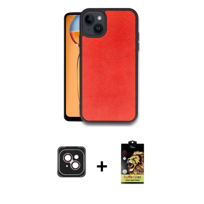 MARSİLYAN™- iPhone 14 Kılıf Kıvılcım Işık Serisi - Siyah Buffer Cam Ekran Koruyucu + Pembe PVD Metal Kamera Lens