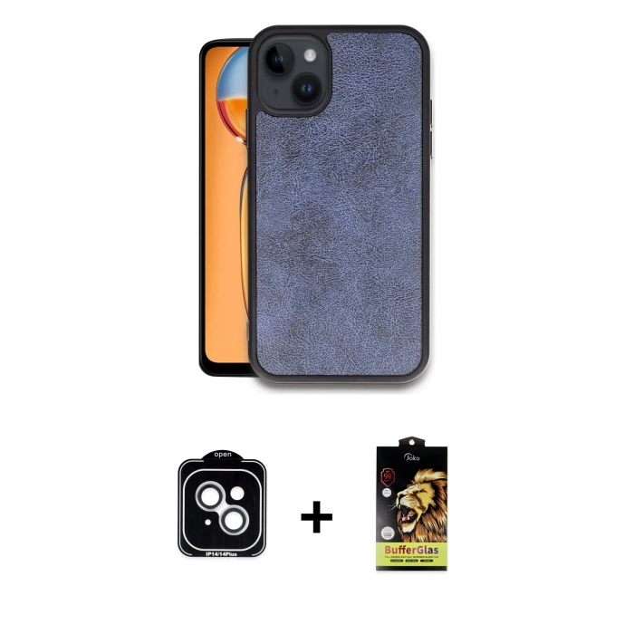 MARSİLYAN™- iPhone 14 Kılıf Kıvılcım Işık Serisi - Siyah Buffer Cam Ekran Koruyucu + PVD Metal Kamera Lens - GS
