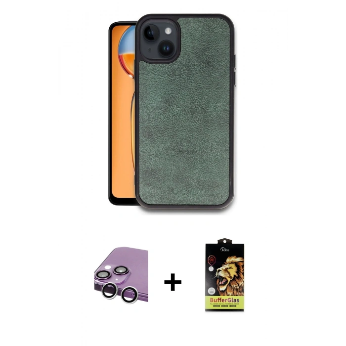 MARSİLYAN™- iPhone 14 Kılıf Kıvılcım Işık Serisi - Siyah Buffer Cam Ekran Koruyucu + Raze Metal Kamera Lens - GS