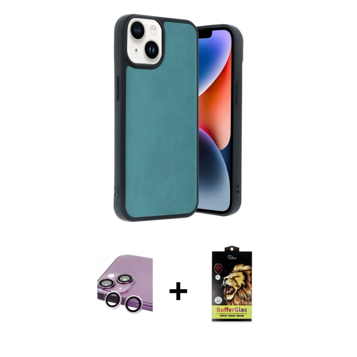 MARSİLYAN™- iPhone 14 Kılıf Kıvılcım Işık Serisi - Siyah Buffer Cam Ekran Koruyucu + Raze Metal Kamera Lens - MR