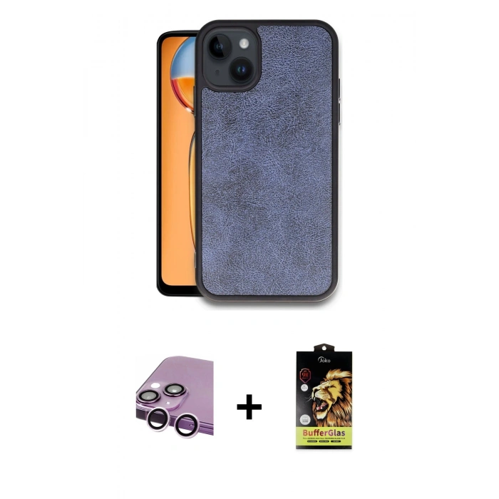 MARSİLYAN™- iPhone 14 Kılıf Kıvılcım Işık Serisi - Siyah Buffer Cam Ekran Koruyucu + Raze Metal Kamera Lens - MR