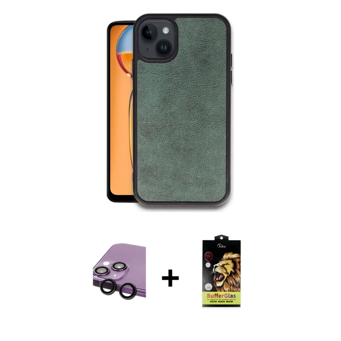 MARSİLYAN™- iPhone 14 Kılıf Kıvılcım Işık Serisi - Siyah Buffer Cam Ekran Koruyucu + Raze Metal Kamera Lens - SH