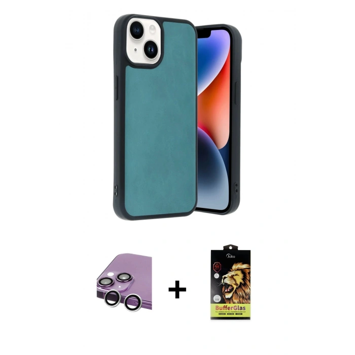 MARSİLYAN™- iPhone 14 Kılıf Kıvılcım Işık Serisi - Siyah Buffer Cam Ekran Koruyucu + Raze Metal Kamera Lens - GS