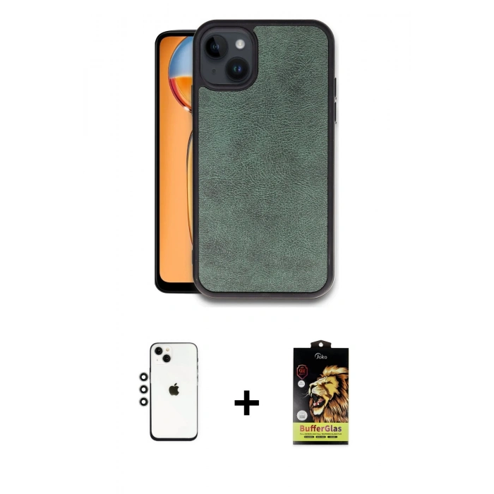 MARSİLYAN™- iPhone 14 Kılıf Kıvılcım Işık Serisi - Siyah Buffer Cam Ekran Koruyucu + Shine Kamera Lens - GS