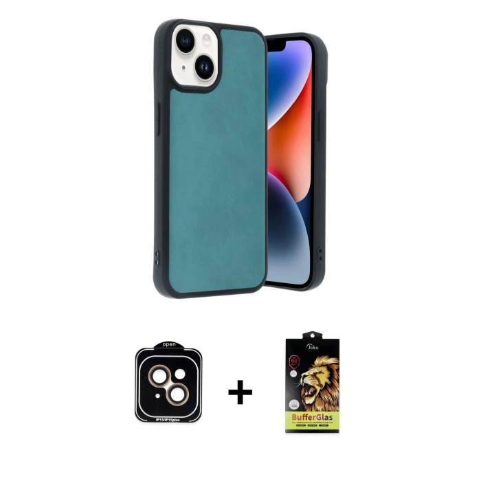 MARSİLYAN™- iPhone 14 Kılıf Kıvılcım Işık Serisi - Siyah Buffer Cam Ekran Koruyucu + PVD Metal Kamera Lens - TU