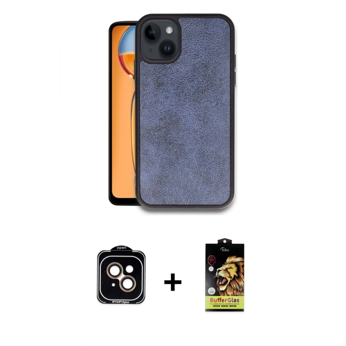 MARSİLYAN™- iPhone 14 Kılıf Kıvılcım Işık Serisi - Siyah Buffer Cam Ekran Koruyucu + PVD Metal Kamera Lens - TU