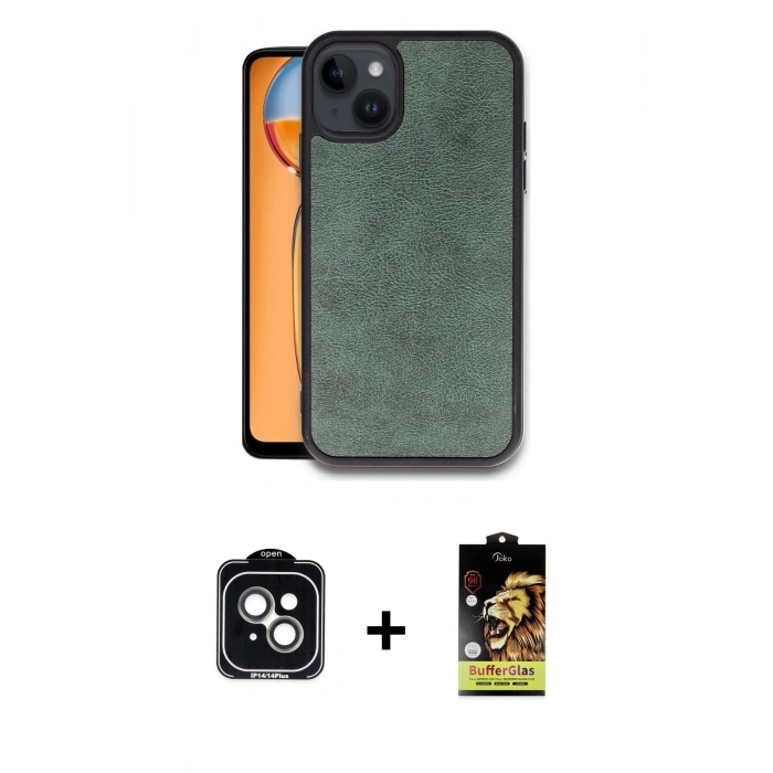 MARSİLYAN™- iPhone 14 Kılıf Kıvılcım Işık Serisi - Siyah Buffer Cam Ekran Koruyucu + PVD Metal Kamera Lens - YL