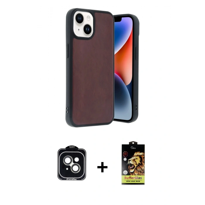 MARSİLYAN™- iPhone 14 Kılıf Kıvılcım Işık Serisi - Siyah Buffer Cam Ekran Koruyucu + PVD Metal Kamera Lens - YL