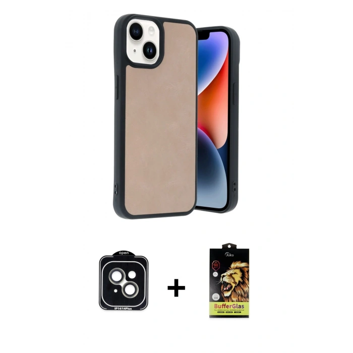 MARSİLYAN™- iPhone 14 Kılıf Kıvılcım Işık Serisi - Siyah Buffer Cam Ekran Koruyucu + PVD Metal Kamera Lens - YL