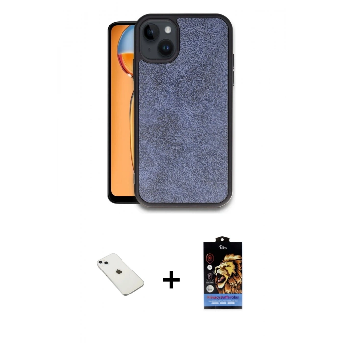 MARSİLYAN™- iPhone 14 Kılıf Kıvılcım Işık Serisi - Siyah Buffer Hayalet Cam Ekran Koruyucu + Diamond Kamera Lens - SABE