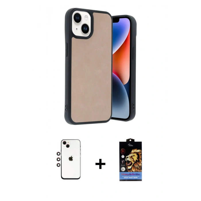 MARSİLYAN™- iPhone 14 Kılıf Kıvılcım Işık Serisi - Siyah Buffer Hayalet Cam Ekran Koruyucu + Shine Kamera Lens - GI