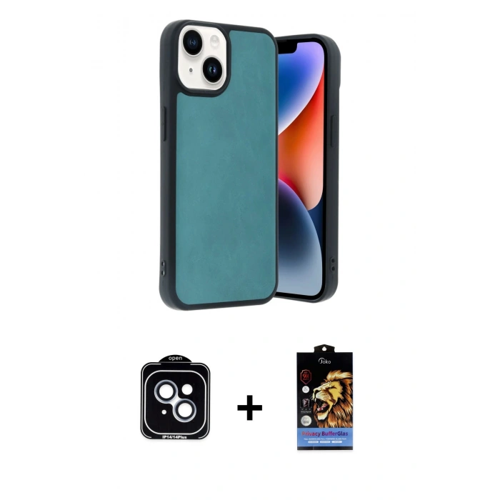 MARSİLYAN™- iPhone 14 Kılıf Kıvılcım Işık Serisi - Siyah Buffer Hayalet Cam Ekran Koruyucu + PVD Metal Kamera Lens - MI