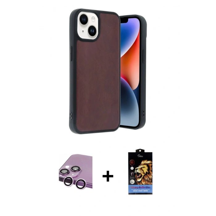 MARSİLYAN™- iPhone 14 Kılıf Kıvılcım Işık Serisi - Siyah Buffer Hayalet Cam Ekran Koruyucu + Mor Raze Metal Kamera Lens