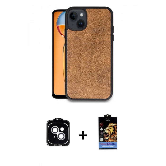 MARSİLYAN™- iPhone 14 Kılıf Kıvılcım Işık Serisi - Siyah Buffer Hayalet Cam Ekran Koruyucu + PVD Metal Kamera Lens - GS