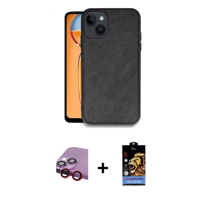 MARSİLYAN™- iPhone 14 Kılıf Kıvılcım Işık Serisi - Siyah Buffer Hayalet Cam Ekran Koruyucu + Raze Metal Kamera Lens - KI