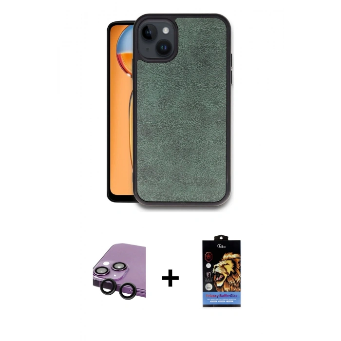 MARSİLYAN™- iPhone 14 Kılıf Kıvılcım Işık Serisi - Siyah Buffer Hayalet Cam Ekran Koruyucu + Raze Metal Kamera Lens - SH