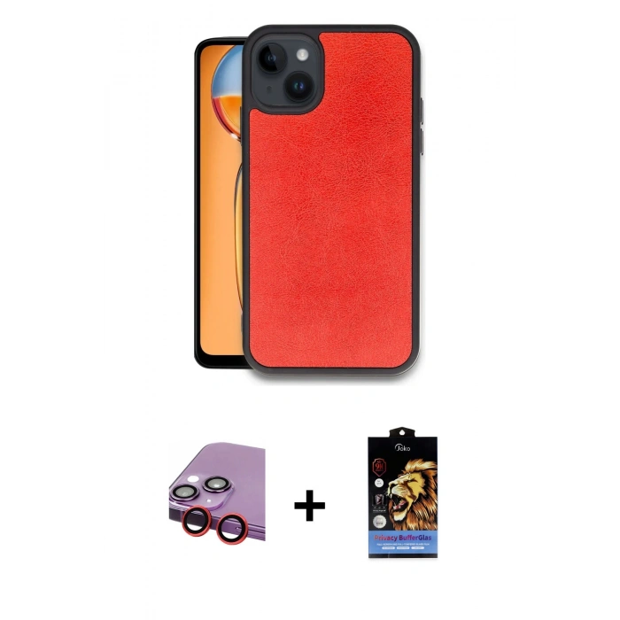 MARSİLYAN™- iPhone 14 Kılıf Kıvılcım Işık Serisi - Siyah Buffer Hayalet Cam Ekran Koruyucu + Raze Metal Kamera Lens - KI