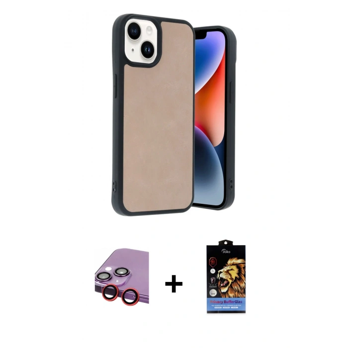 MARSİLYAN™- iPhone 14 Kılıf Kıvılcım Işık Serisi - Siyah Buffer Hayalet Cam Ekran Koruyucu + Raze Metal Kamera Lens - KI