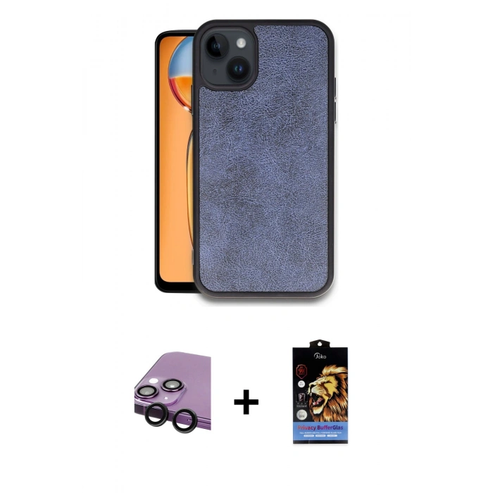 MARSİLYAN™- iPhone 14 Kılıf Kıvılcım Işık Serisi - Siyah Buffer Hayalet Cam Ekran Koruyucu + Raze Metal Kamera Lens - SH