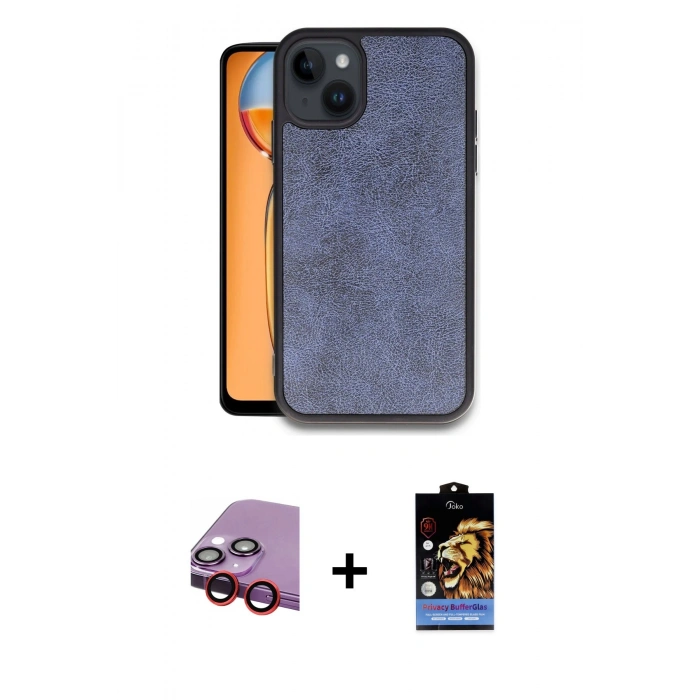MARSİLYAN™- iPhone 14 Kılıf Kıvılcım Işık Serisi - Siyah Buffer Hayalet Cam Ekran Koruyucu + Raze Metal Kamera Lens - KI