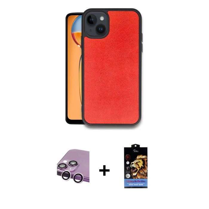 MARSİLYAN™- iPhone 14 Kılıf Kıvılcım Işık Serisi - Siyah Buffer Hayalet Cam Ekran Koruyucu + Raze Metal Kamera Lens - MR