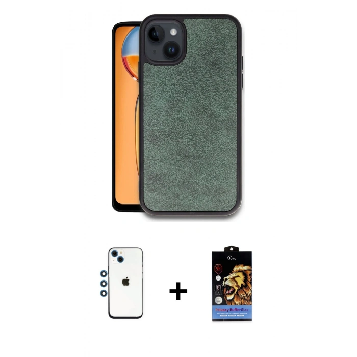 MARSİLYAN™- iPhone 14 Kılıf Kıvılcım Işık Serisi - Siyah Buffer Hayalet Cam Ekran Koruyucu + Shine Kamera Lens - MI