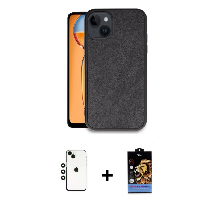 MARSİLYAN™- iPhone 14 Kılıf Kıvılcım Işık Serisi - Siyah Buffer Hayalet Cam Ekran Koruyucu + Shine Kamera Lens - YL