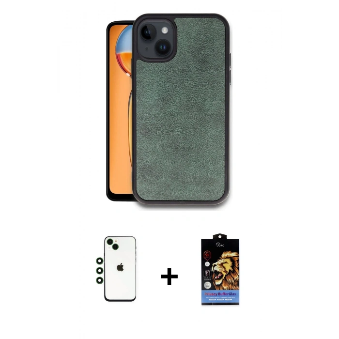 MARSİLYAN™- iPhone 14 Kılıf Kıvılcım Işık Serisi - Siyah Buffer Hayalet Cam Ekran Koruyucu + Shine Kamera Lens - YL