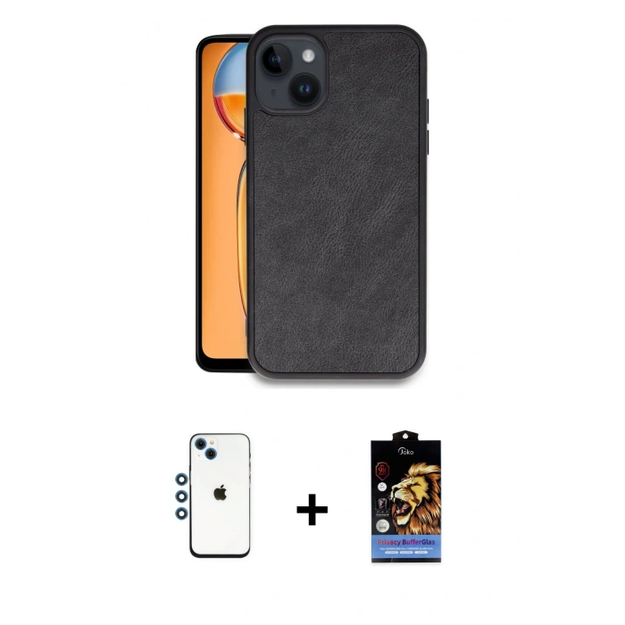 MARSİLYAN™- iPhone 14 Kılıf Kıvılcım Işık Serisi - Siyah Buffer Hayalet Cam Ekran Koruyucu + Shine Kamera Lens - MI