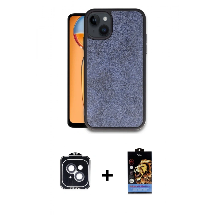 MARSİLYAN™- iPhone 14 Kılıf Kıvılcım Işık Serisi - Siyah Buffer Hayalet Cam Ekran Koruyucu + Siyah PVD Metal Kamera Lens