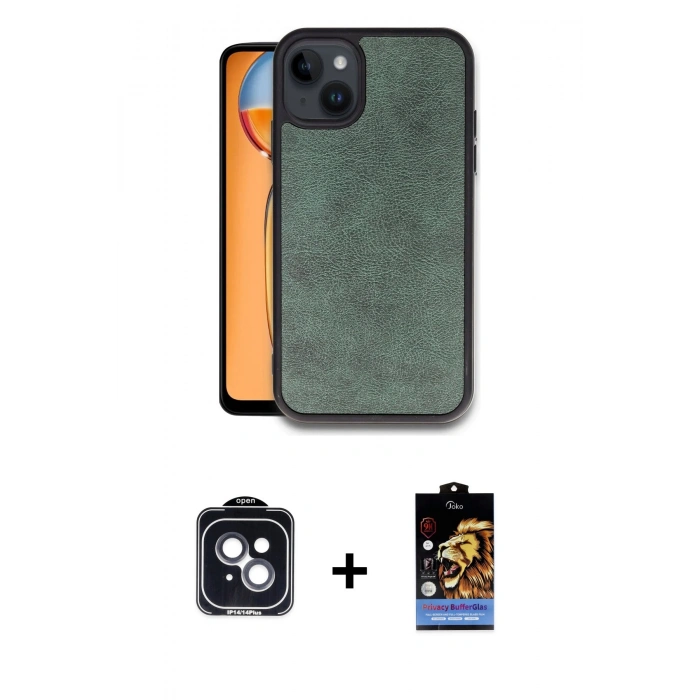 MARSİLYAN™- iPhone 14 Kılıf Kıvılcım Işık Serisi - Siyah Buffer Hayalet Cam Ekran Koruyucu + Siyah PVD Metal Kamera Lens