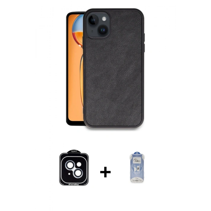 MARSİLYAN™- iPhone 14 Kılıf Kıvılcım Işık Serisi - Siyah Joko Magic 5D Cam + PVD Metal Kamera Lens - MI