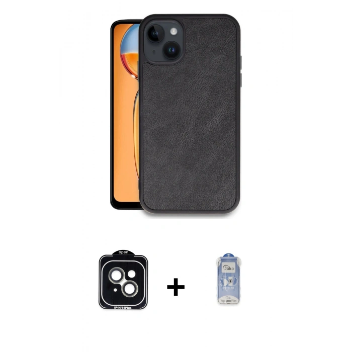 MARSİLYAN™- iPhone 14 Kılıf Kıvılcım Işık Serisi - Siyah Joko Magic 5D Cam + PVD Metal Kamera Lens - YL