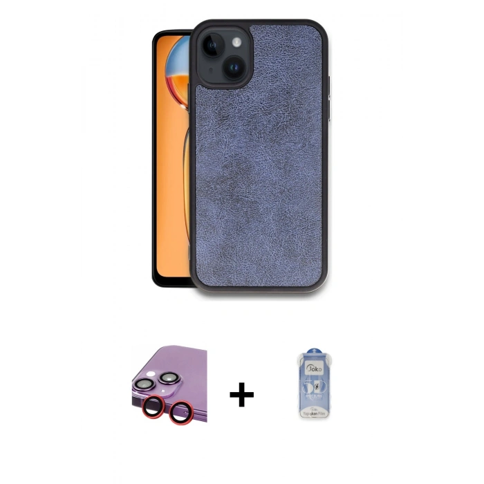 MARSİLYAN™- iPhone 14 Kılıf Kıvılcım Işık Serisi - Siyah Joko Magic 5D Cam + Raze Metal Kamera Lens - KI