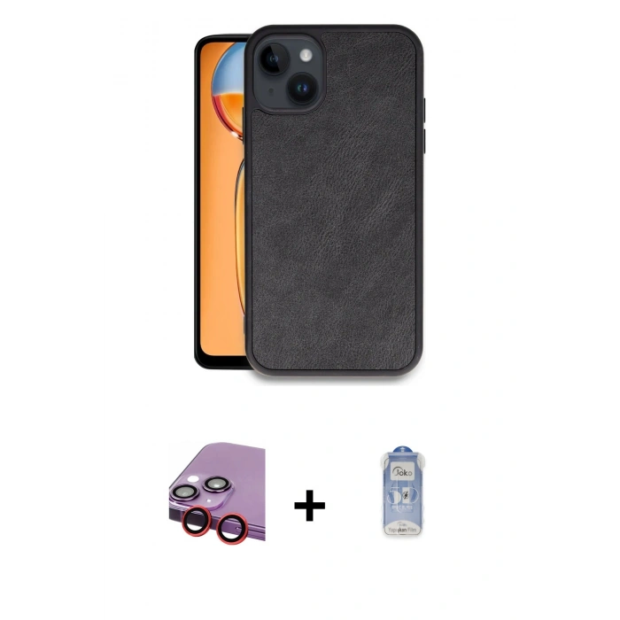 MARSİLYAN™- iPhone 14 Kılıf Kıvılcım Işık Serisi - Siyah Joko Magic 5D Cam + Raze Metal Kamera Lens - KI