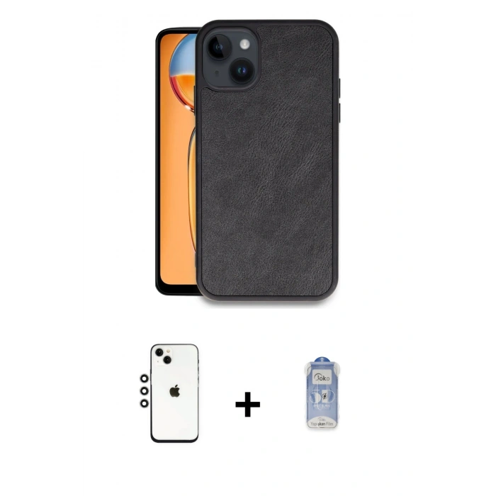 MARSİLYAN™- iPhone 14 Kılıf Kıvılcım Işık Serisi - Siyah Joko Magic 5D Cam + Shine Kamera Lens - GS