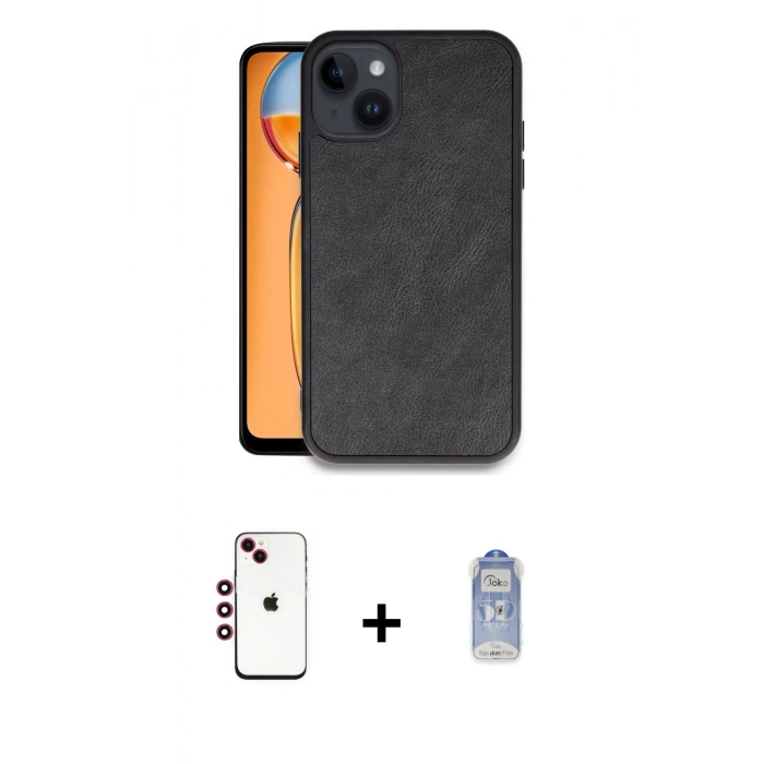 MARSİLYAN™- iPhone 14 Kılıf Kıvılcım Işık Serisi - Siyah Joko Magic 5D Cam + Shine Kamera Lens - KI