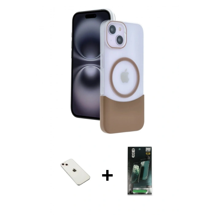 MARSİLYAN™- iPhone 14 Kılıf Kozmos Form Özel Seri - Şeffaf 360 Full Body Arka Koruyucu + Diamond Kamera Lens - PE