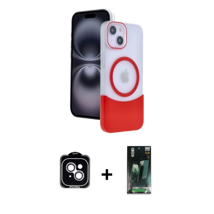MARSİLYAN™- iPhone 14 Kılıf Kozmos Form Özel Seri - Şeffaf 360 Full Body Arka Koruyucu + PVD Metal Kamera Lens - GS