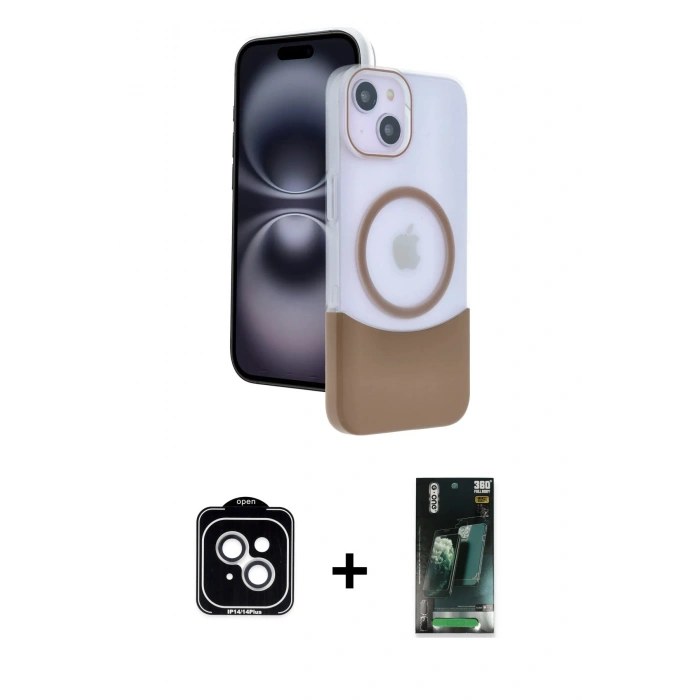 MARSİLYAN™- iPhone 14 Kılıf Kozmos Form Özel Seri - Şeffaf 360 Full Body Arka Koruyucu + PVD Metal Kamera Lens - GS
