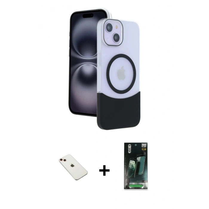 MARSİLYAN™- iPhone 14 Kılıf Kozmos Form Özel Seri - Şeffaf 360 Full Body Arka Koruyucu + Kırmızı Diamond Kamera Lens
