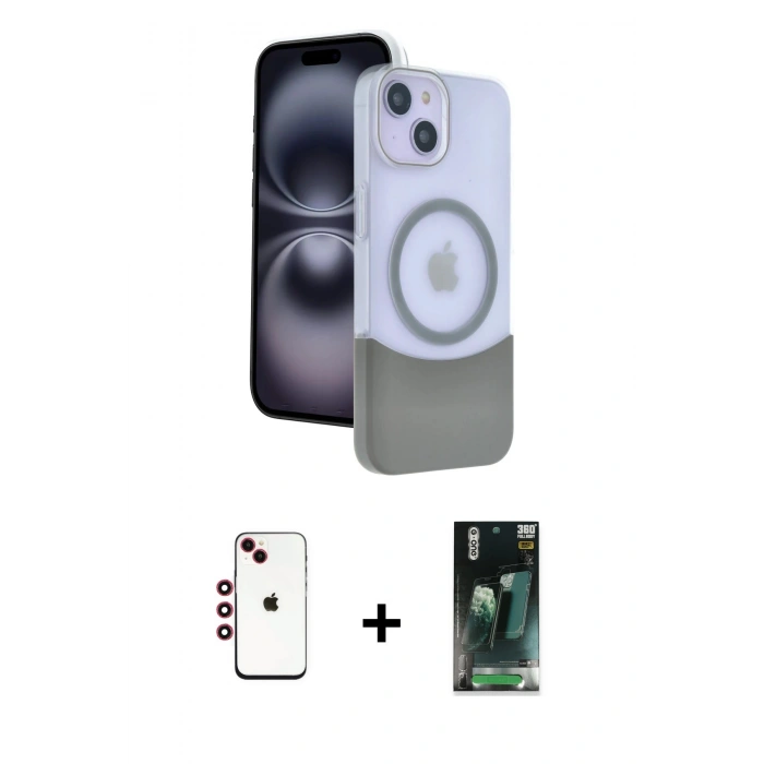 MARSİLYAN™- iPhone 14 Kılıf Kozmos Form Özel Seri - Şeffaf 360 Full Body Arka Koruyucu + Shine Kamera Lens - KI