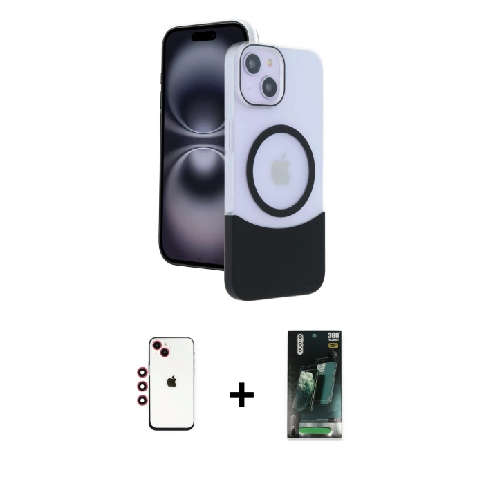 MARSİLYAN™- iPhone 14 Kılıf Kozmos Form Özel Seri - Şeffaf 360 Full Body Arka Koruyucu + Shine Kamera Lens - KI