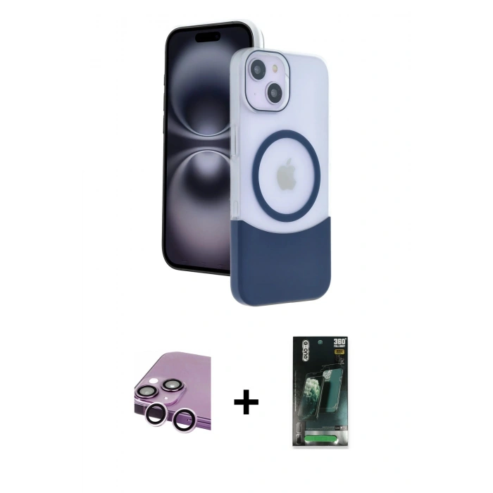 MARSİLYAN™- iPhone 14 Kılıf Kozmos Form Özel Seri - Şeffaf 360 Full Body Arka Koruyucu + Raze Metal Kamera Lens - MR