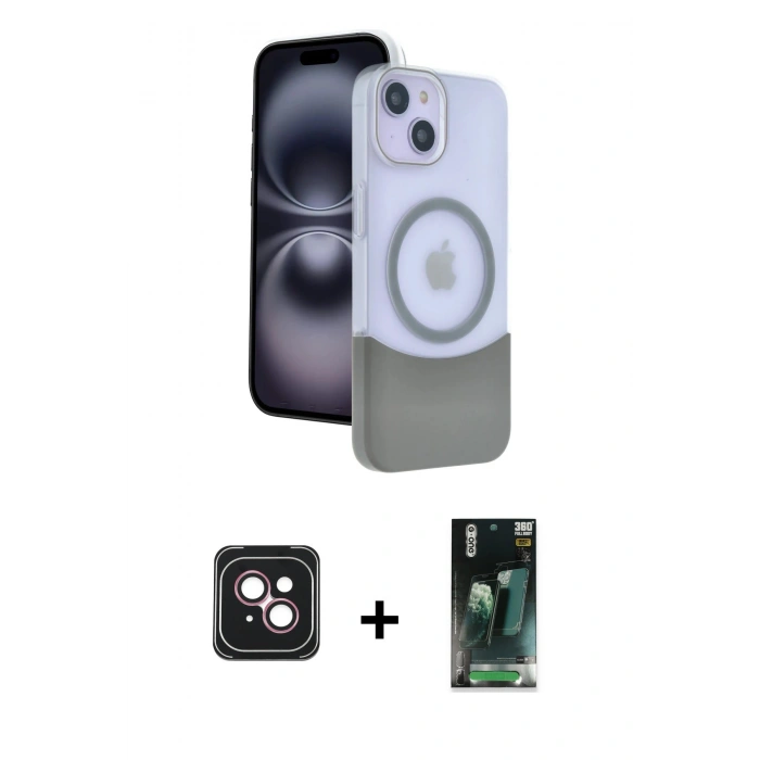 MARSİLYAN™- iPhone 14 Kılıf Kozmos Form Özel Seri - Şeffaf 360 Full Body Arka Koruyucu + PVD Metal Kamera Lens - PE