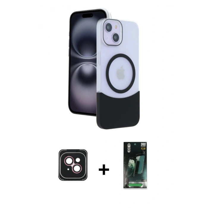 MARSİLYAN™- iPhone 14 Kılıf Kozmos Form Özel Seri - Şeffaf 360 Full Body Arka Koruyucu + PVD Metal Kamera Lens - PE